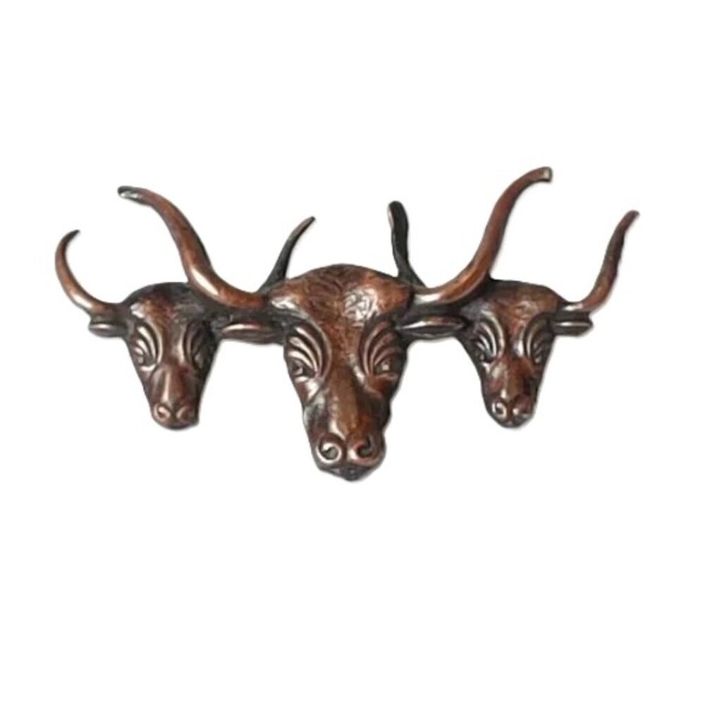 Texas Longhorn Brooch Tie‎ Tack Western Cow Bull Lapel Pin Vintage Brass